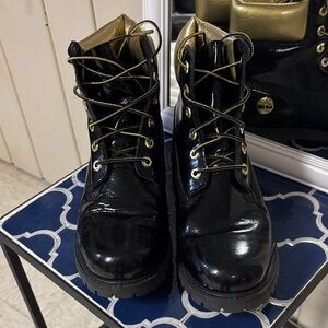 Black and Gold Lace-Up Boots 10/41.5